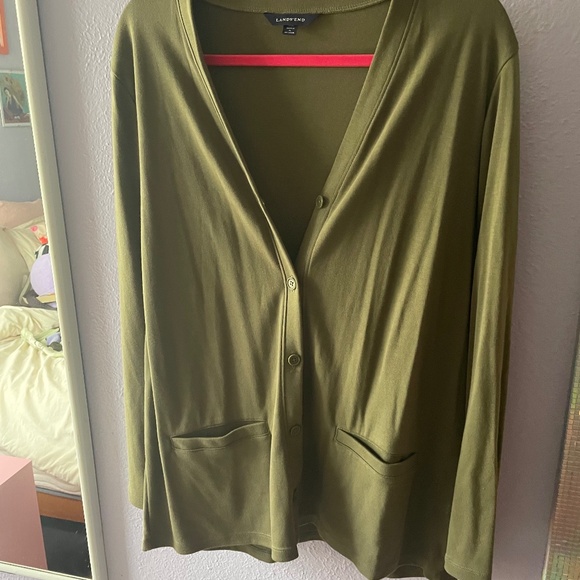 Green Lands' End Cardigan Sweater with Pockets, Size XL - Picture 1 of 4